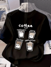 20/1 Penye Compack Baskılı Oversize Bisiklet Yaka Kısa Kol Yazlık T-shirt - Siyah