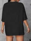20/1 Penye Compack Baskılı Oversize Kahve Desenli Kadın Kısa Kol Yazlık T-shirt - Siyah