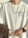 20/1 Penye Compack Bisiklet Yaka Kore tarzı sevimli ayı baskı Kısa Kol Erkek t-shirt - Beyaz