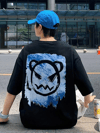 20/1 Penye Compack Bisiklet Yaka Kore tarzı sevimli ayı baskı Kısa Kol Erkek t-shirt - Siyah