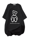 20/1 Penye Compack Ön Arka Baskılı Oversize Bisiklet Yaka T-shirt - Siyah