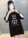 20/1 Penye Compack Ön Arka Baskılı Oversize Bisiklet Yaka T-shirt - Siyah