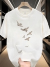 20/1 Penye Compack Özgür kuşlar Baskılı Oversize Bisiklet Yaka T-shirt - Beyaz
