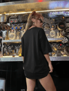 20/1 Penye Compack Shut up Baskılı Oversize Bisiklet Yaka Kısa Kol T-shirt - Siyah