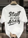 20/1 Penye Compack Start All Over Baskılı Oversize Bisiklet Yaka Kısa Kol Yazlık T-shirt - Beyaz