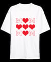 Anneler Günü Hediye MOM Kalp Baskılı Oversize Bisiklet Yaka T-shirt - Beyaz
