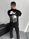 Baskılı Oversize Bisiklet Yaka T-shirt - Siyah
