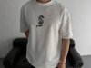 Baskılı Oversize Bisiklet Yaka T-shirt - Beyaz