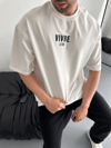 Baskılı Oversize Bisiklet Yaka T-shirt - Beyaz