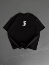 Baskılı Oversize Bisiklet Yaka T-shirt - Siyah