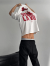 Baskılı Oversize Bisiklet Yaka T-shirt - Beyaz