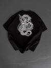 Baskılı Oversize Bisiklet Yaka T-shirt - Siyah