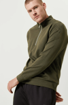 Erkek 3 iplik Pamuklu Uzun Kol Yarım Farmuarlı Yakalı SweatShirt - - Haki