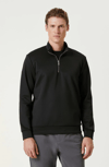 Erkek 3 iplik Pamuklu Uzun Kol Yarım Farmuarlı Yakalı SweatShirt - Siyah