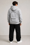 Erkek 3 İplik Şardonlu Tam Fermuarlı Kapüşonlu Arka Çanta Detaylı Sweatshirt - Gri