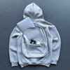 Erkek 3 İplik Şardonlu Tam Fermuarlı Kapüşonlu Arka Çanta Detaylı Sweatshirt - Gri