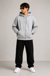 Erkek 3 İplik Şardonlu Tam Fermuarlı Kapüşonlu Arka Çanta Detaylı Sweatshirt - Gri