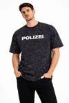 Erkek Asit Yıkamalı Baskılı Tişört Bisiklet Yaka Kısa Kollu Streetwear T-shirt - Siyah
