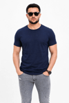 Erkek Basic Tişört Bisiklet Yaka Kısa Kol Günlük Yazlık Slim fit T-Shirt - Lacivert