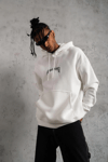 Erkek Baskılı Kapüşonlu ve Kanguru Cepli Sweatshirt hoodie - Beyaz