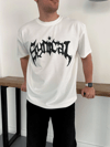 Erkek Bisiklet Yaka Ön Baskılı Kısa Kollu Tişört Streetwear Günlük Basic Pamuklu T-shirt - Beyaz