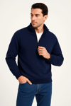 Erkek Dik Yaka Sweatshirt Dik Yaka Yarım Fermuarlı 3 İplik Şardonlu Pamuk Kumaş - Lacivert