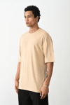 Erkek Düz Basic Bisiklet Yaka Kısa kol T-Shirt - Bej