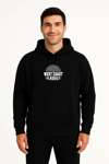 Erkek Kapşonlu Sweatshirt – Oversize Üç İplik Şardonlu Hoodie, “West Coast Classics” Ön & Arka Baskılı, Kanguru Cepli Kışlık Günlük Stil - Siyah