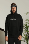 Erkek Kapşonlu Sweatshirt Oversize Üç İplik Şardonlu Other Lives Ön Arka Baskılı - Siyah