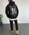 Erkek Kapşonlu Sweatshirt Oversize Üç İplik Şardonlu Other Lives Ön Arka Baskılı - Siyah