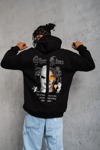 Erkek Kapşonlu Sweatshirt Oversize Üç İplik Şardonlu Other Lives Ön Arka Baskılı - Siyah
