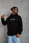 Erkek Kapşonlu Sweatshirt Oversize Üç İplik Şardonlu Other Lives Ön Arka Baskılı - Siyah