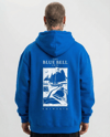 Erkek Kapüşonlu Double Oversize Hoodie – Üç İplik Pamuklu, Deniz ve Yelken Baskılı, Kanguru Cepli Premium Sweatshirt - Saks Mavi