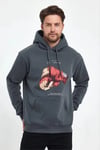 Erkek Kapüşonlu Üç İplik Pamuklu Baskılı Sweatshirt - Füme