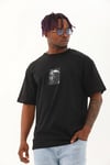 Erkek Kısa Kol Oversize Baskılı Bisiklet Yaka T-Shirt - Siyah