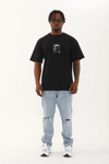 Erkek Kısa Kol Oversize Baskılı Bisiklet Yaka T-Shirt - Siyah