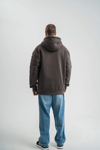 Erkek Nakış İşlemeli Kapşonlu Antrasit Sweatshirt Üç İplik Double Oversize- Füme