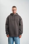 Erkek Nakış İşlemeli Kapşonlu Antrasit Sweatshirt Üç İplik Double Oversize- Füme