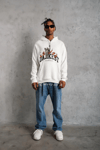 Erkek Oversize Kapüşonlu Sweatshirt – Beyaz Renk Üç İplik İçi Pamuklu Kanguru Cepli Baskılı Hoodie Rahat Kalıp Kışlık Günlük Kombinlere Uygun - Beyaz