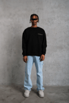 Erkek Oversize Sweatshirt – Siyah Renk | Ön ve Sırt Baskılı, Üç İplik İçi Pamuklu Kumaş, Rahat Kalıp, Ribanalı Kışlık Sweat | Winagain Polizei Serisi - Siyah