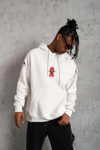 Erkek Oversize Üç İplik Kapüşonlu Sweatshirt – “Don’t Be Terrified” Ön, Sırt ve Kol Baskılı, Kanguru Cepli, Ribanalı Rahat Model - Beyaz