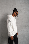 Erkek Oversize Üç İplik Kapüşonlu Sweatshirt – “Don’t Be Terrified” Ön, Sırt ve Kol Baskılı, Kanguru Cepli, Ribanalı Rahat Model - Beyaz