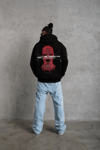 Erkek Oversize Üç İplik Kapüşonlu Sweatshirt – Siyah “Don’t Be Terrified” Ön, Sırt ve Kol Baskılı, Kanguru Cepli, Ribanalı Rahat Model- Siyah