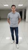 Erkek Pike Kumaş Düğmeli Yaka Regular Fit Günlük Kısa kol Tişört T-shirt - Gri