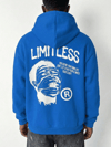 Erkek Premium Baskılı Kapşonlu Sweatshirt Üç İplik İçi Pamuklu Kanguru Cepli Double Oversize Rahat Kalıp Hoodie - Saks Mavi