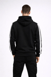 Erkek Şeritli Kapüşonlu Sweatshirt Oversize 3 iplik Pamuklu - Siyah