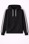Erkek Şeritli Kapüşonlu Sweatshirt Oversize 3 iplik Pamuklu - Siyah