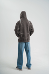 Erkek Şimşek Baskılı Kapşonlu Sweatshirt Üç İplik Pamuklu Kanguru Cepli Double Oversize Hoodie - Füme