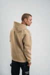 Erkek Şimşek Baskılı Kapşonlu Sweatshirt Üç İplik Pamuklu Kanguru Cepli Double Oversize Hoodie - Bej