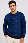 Erkek Siyah Mavi Yazı Desenli İki İplik Şardonlu Sweatshirt